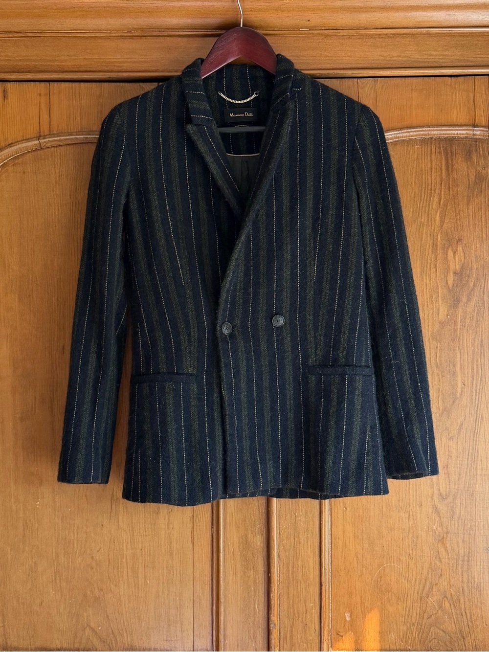 Massimo Dutti Navy Pinstripe Lightweight Double-Breasted Jacket